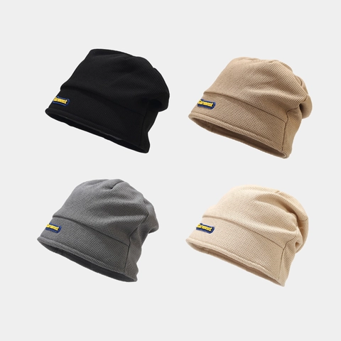 Gorro Beanie De Punto Gofre Con Forro Polar Invierno Cálido Slouchy Pullover Skull Cap Color Sólido Casual