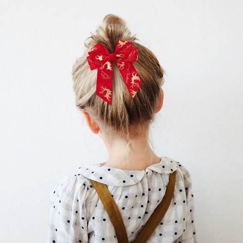 Weihnachten Schleifen Haarspangen Mädchen Polyester Ripsband Schleife Elch Muster Haarnadeln Xmas Festival Party Haarschmuck