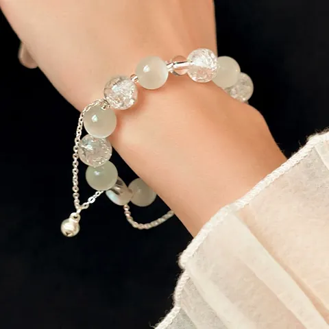 Elegantes Perlenarmband Kristall Katzenauge Steine Mond Anhänger Und Glocke Vielseitiger Schmuck Für Damen Geschenk