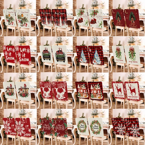 Housses De Chaise De Noël Lin Coton Salle À Manger Décoration De Dossier Flocon De Neige Renne Sapin De Noël Motif Fête Maison