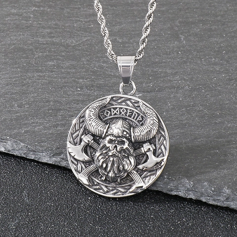 Viking Schedel Hanger Ketting Roestvrij Staal Gothic Punk Noordse Odin Runen Dubbele Bijl Sieraden Voor Mannen