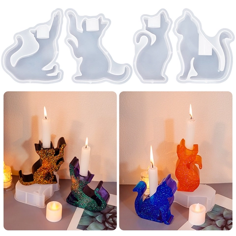 Cat Shaped Candle Holder Silicone Mold DIY Resin Casting Craft Home Decor Desktop Ornament Non-Stick Durable