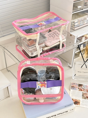 Bolsa De Maquillaje De PVC Transparente Impermeable Organizador De Viaje Color Contraste Estuche De Almacenamiento Portátil