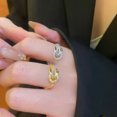 Hufeisen Knoten Kette Ring Kupfer Mikro Pave Zirkon Französisch Retro Luxus Elegant Schmuck Für Damen