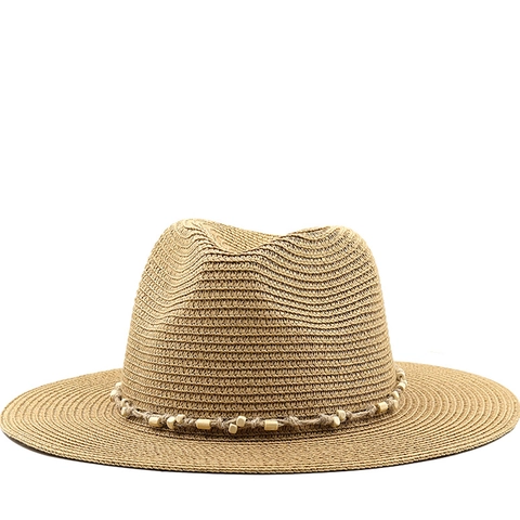 Straw Fedora Hat Woven Paper Straw Bead Rope Band Breathable Sun Protection Outdoor Beach Vacation Vintage Jazz Style