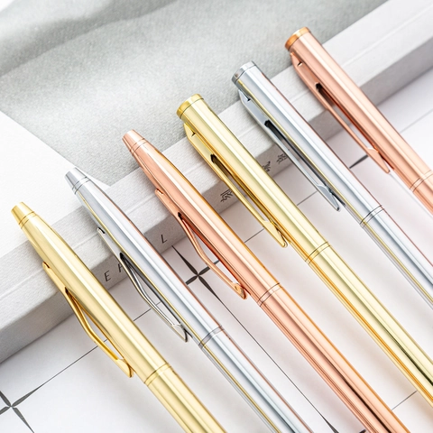 Metal Ballpoint Pen Electroplated Slim Twist Action Professional Business Office Gift Stationery High Gloss