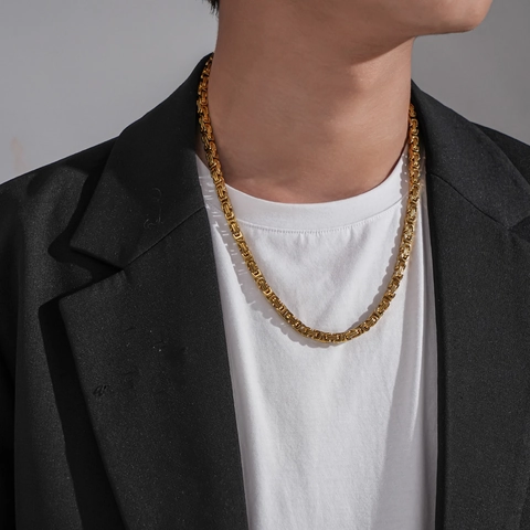 Collar De Cadena Bizantina De Acero Inoxidable Eslabones Cuadrados Joyería Hip Hop Streetwear Para Hombres Y Mujeres