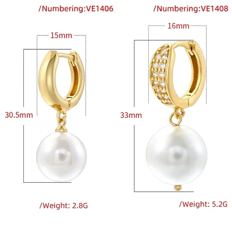 Elegante Künstliche Perlenohrringe Messing Mikro Pave Zirkon Huggie Hoop Retro Mode Schmuck Für Frauen
