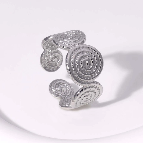 Anello Regolabile Acciaio Inossidabile Retro Texture Spirale Geometrico Gioielli Vintage Per Donne Inossidabile