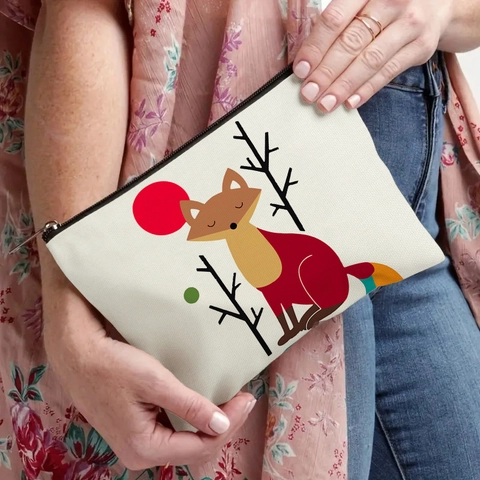 Fuchs Print Kosmetiktasche Feinleinen Polyester Kulturbeutel Reißverschluss Leicht Tragbar Reise Organizer Für Damen