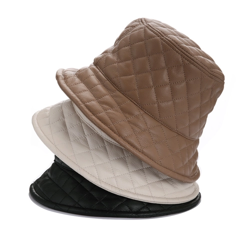 Cappello Alla Pescatora In Pelle PU Trapuntata Motivo Rombi Autunno Inverno Antivento Caldo Moda Per Uomo Donna