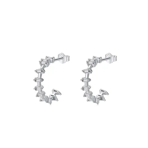 925 Sterling Silver C-Shape Hoop Earrings With Baguette Cubic Zirconia Minimalist Geometric Jewelry For Women