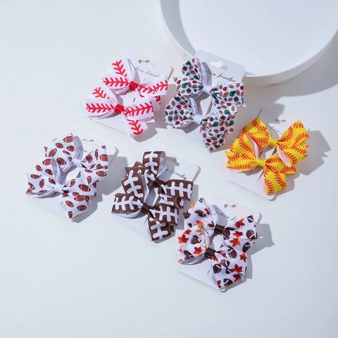 Sport Thema Grosgrain Lint Strik Haarclips Meisjes Rugby Honkbal Softbal Patroon Atletische Alligator Spelden Hoofddeksel