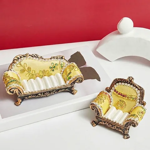 Vintage Miniature Sofa Jewelry Display Stand Resin Fabric Ring Holder Earring Organizer Baroque Furniture Style Home Decor