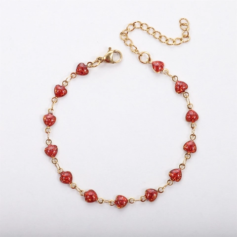 Stainless Steel Bracelet 18K Gold Plated Heart Charms Glitter Enamel Colorful Dainty Jewelry For Women