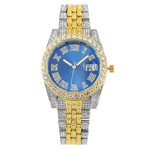Luxuriöse Damen Quarzuhr Mit Römischen Ziffern Kalender Metallarmband Strass Besetzt Mode Elegante Analoge Armbanduhr Geschenk