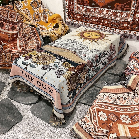 Coperta Intrecciata Tarocchi Boho Cotone Nappa Decorativa Copridivano Picnic All'Aperto Campeggio Biancheria Da Letto Arazzo