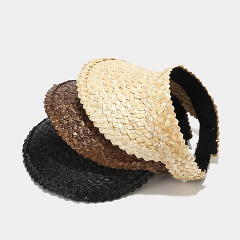Woven Straw Sun Visor Wide Brim Open Top Beach Hat UV Protection Breathable Summer Outdoor For Women