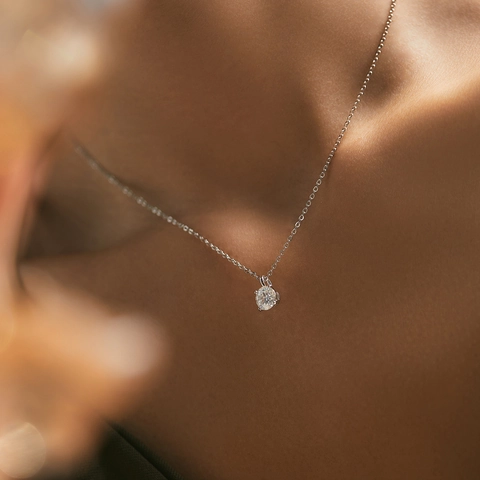 925 Sterling Silber Moissanit Halskette Runder Brillantschliff Funkelnde Minimalistische Schlüsselbeinkette Damen Schmuck