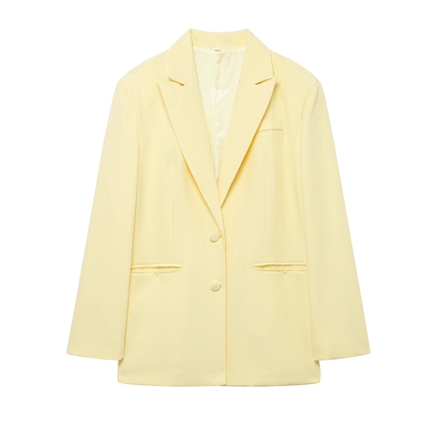 Women Blazer Jacket Notched Lapel Long Sleeve Double Buttons Polyester Solid Color Casual Work Office Outerwear