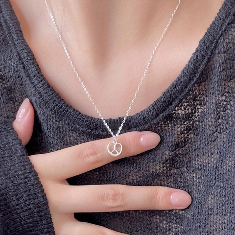 Collier En Argent Sterling 925 Pendentif Bretzel Cœur Signe De Paix Bijoux Minimalistes Élégants De Style Coréen