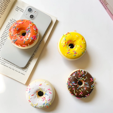 Simulation 3D Donut Retractable Phone Airbag Holder Cute Colorful Sprinkles Desktop Stand Plastic Pasteable Phone Grip Support