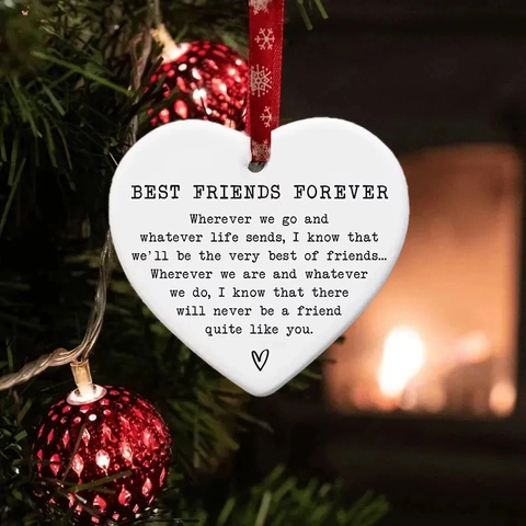Acrylic Heart Hanging Ornament Christmas Tree Decoration Festive Printed Quote Memorial Gift Friendship Sign