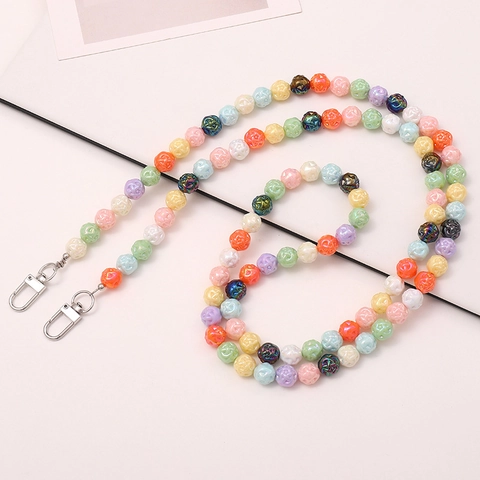 Handmade Beaded Heart Phone Lanyard Crossbody Chain For Women Colorful Resin Beads Anti-lost Mobile Phone Strap Bag Hanging Accessory