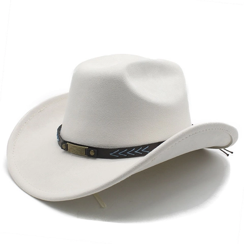 Cappello Da Cowboy Occidentale Tesa Larga Scamosciato Fedora Stile Etnico Con Fascia In Pelle E Rivetti In Metallo Uomo Donna