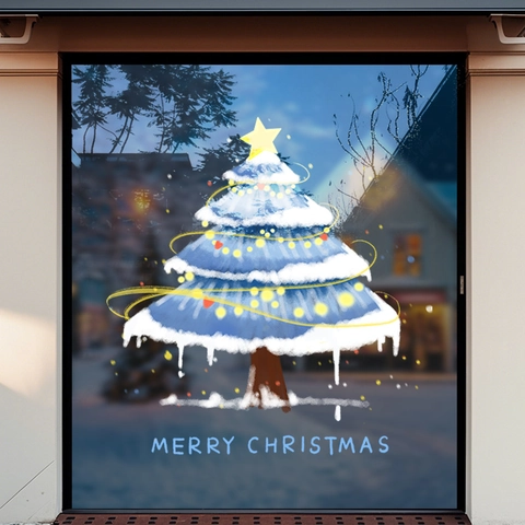 Christmas Tree Window Static Cling Stickers Double Sided Blue Snowflake Star Glass Door Decals Holiday Shop Decor