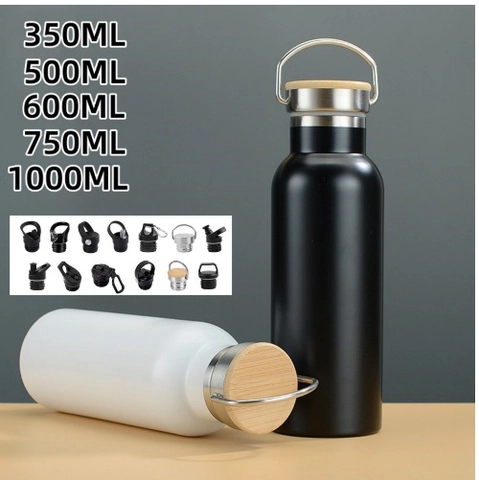 Insulated Water Bottle 304 Stainless Steel Vacuum Sport Flask With Bamboo Lid And Portable Metal Handle Outdoor Kettle