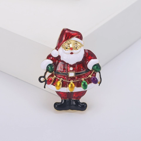 Broche Père Noël en Alliage Émaillé Cadeau de Bijoux de Noël Festif pour Hommes Femmes Accessoires de Décoration de Vêtements