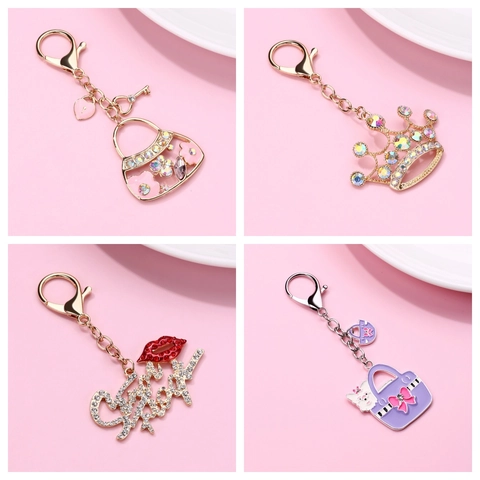 Rhinestone Enamel Handbag Crown Lips Keychain Alloy Bag Pendant Charm For Women Girls Fashion Jewelry Keychain Accessory Gift
