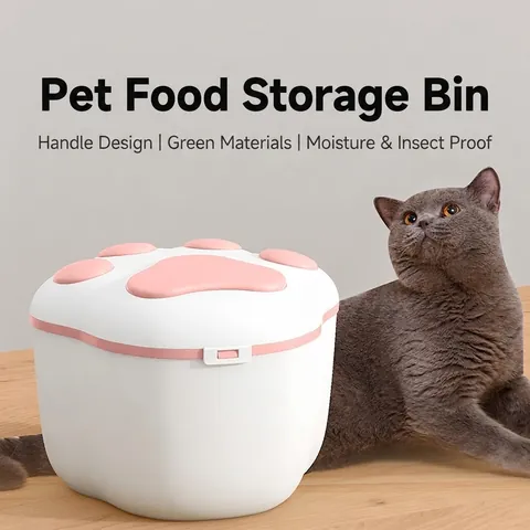 Conteneur Stockage Aliments Pour Animaux Grande Capacité Plastique PP Étanche Humidité Couvercle Patte Chat Avec Pelle