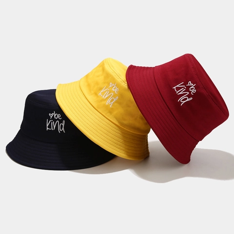 Sombrero De Pescador Lona Algodón Bordado Corazón Be Kind Protección Solar Ajustable Al Aire Libre Para Mujeres Hombres