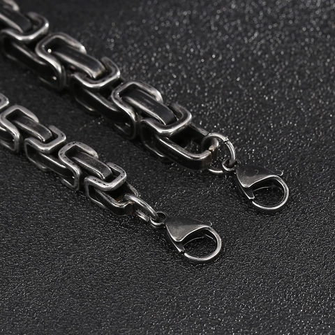 Byzantine Chain Bracelet Stainless Steel Square Link Retro Oxidized Industrial Punk Style For Men