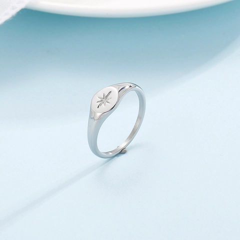 Anillo Sello Acero Inoxidable Estrella Del Norte Grabada Minimalista Pulido Vintage Punk Estilo Joyería Para Hombre Mujer