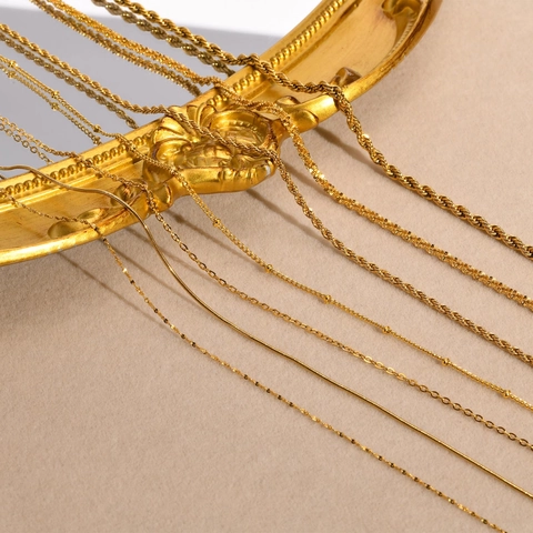 Collana In Acciaio Inossidabile Placcato Oro IP Catena A Serpente Corda O Minimalista Gioielli Eleganti Per Donna