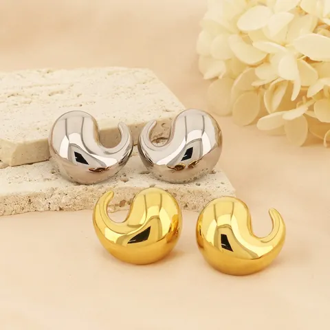Comma Teardrop Stud Earrings Stainless Steel 18K Gold Plated Minimalist Geometric Jewelry For Women - Modern Elegant