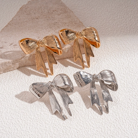 Orecchini A Lobo Con Fiocco Gioielli In Lega Metallica Con Perno In Argento Moda Elegante Per Donna