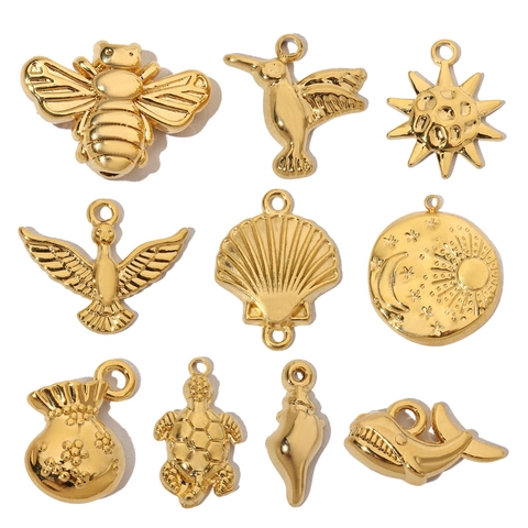 Stainless Steel Charms Pendants Gold Plated DIY Jewelry Making Vintage Animals Sun Moon Star For Women