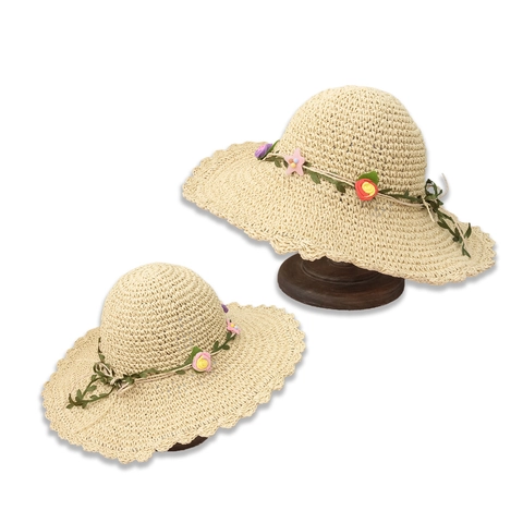 Cappello Di Paglia Donna Pieghevole Traspirante Tesa Ondulata Carta Intrecciata Cappello Da Spiaggia Con Decorazione Floreale Per Ragazze