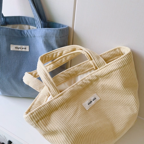 Corduroy Handbag Small Tote Minimalist Solid Color Daily Shopping Canvas Lining Mommy Breakfast Bag Women