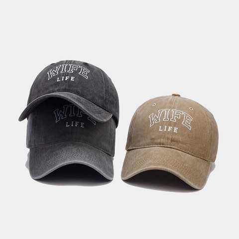 Berretto Da Baseball In Cotone Lavato Ricamo Wife Life Regolabile Vintage Distressed Cappello Da Sole Casual