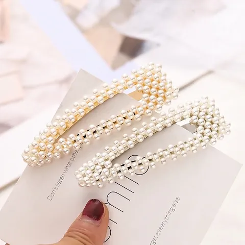Pinza Para El Cabello De Perla Artificial Elegante Aleación Metal Rectángulo Gota Horquilla De Moda Para Mujeres Accesorio Con Estilo