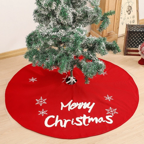 Gonna Per Albero Di Natale Rossa Tessuto Ricamato Fiocco Di Neve Motivo Merry Christmas Decorazione Festiva Circolare