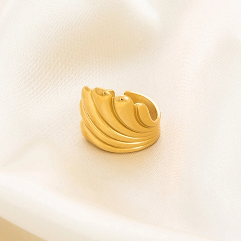 Edelstahl Ringe Für Damen 18K Vergoldet Gehämmert Unregelmäßig Wellenförmig Stern Verstellbar Offen Geometrisch Schmuck