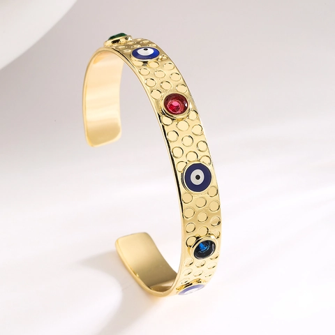 Boze Oog Open Armband Koper Verguld Zirkoon Emaille Boheems Geometrische Manchet Voor Dames