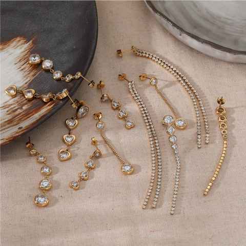 Vintage Lange Quasten Ohrringe Edelstahl Zirkonia Herz Runde Geometrische Schmuck Mit Edelstahl Ohrstecker