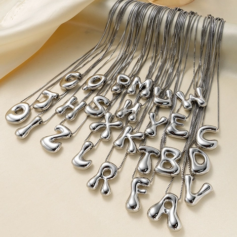 Stainless Steel Puffy Bubble Letter Pendant Necklace For Women High Polish Balloon Initial Alphabet Jewelry Minimalist